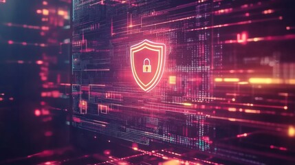 Aufkleber - A digital display showcases a shield and lock icon, emphasizing the importance of internet security in today’s technology. Generative AI