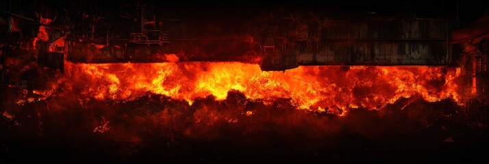 Aufkleber - An industrial furnace emits intense flames and molten steel, showcasing the high-temperature processes of metal production. Generative AI