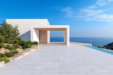 Poster - A minimalist architectural concept with clean, white intersecting planes and open spaces
