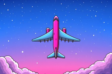 Poster - A pixel art rendition of a colorful paper aeroplane flying through a retro game sky filled with pixelated clouds