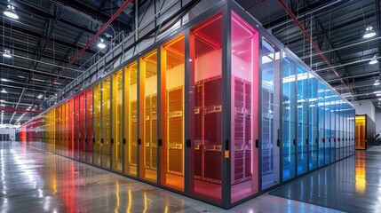 Poster - Colorful server racks in a modern data center.