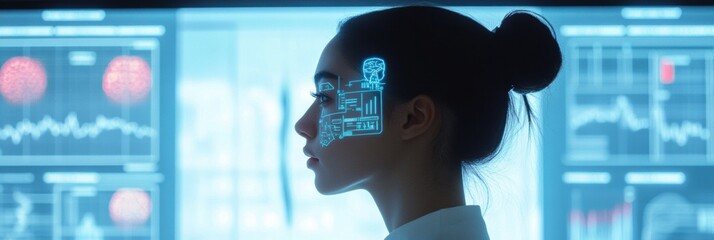 Leinwandbilder - An interactive mirror assesses hair condition while providing AI-driven suggestions in a modern laboratory environment. Generative AI