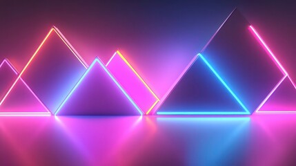 Poster - 3D render, abstract futuristic background with neon geometric pattern