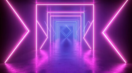 Poster - A neon light tunnel with pink and blue glowing lines, creating a futuristic and abstract design.