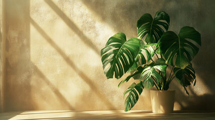 Large monstera plant in natural lighting