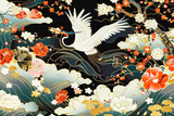 Traditional japanese kimono textile pattern style with crane element