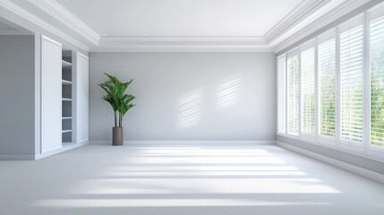 Poster - Empty master bedroom in a new house, with plush carpeting, white walls, and a large walk-in closet.