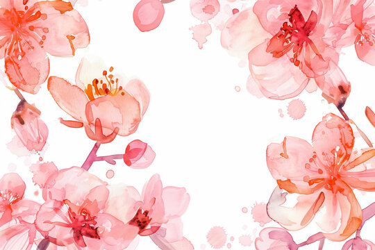 Valentine's Day Frame Decorated with Pink Watercolor Flowers. Beautiful Rectangle Illustration with copy-space.