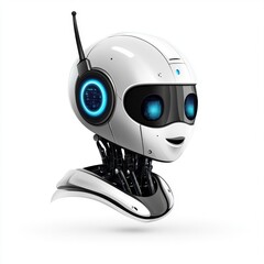Poster - Futuristic robot with a sleek design, showcasing blue accents and a friendly expression, ideal for tech themes.