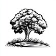 © Espresso - A beautifully detailed illustration of a large tree with lush foliage against a grassy landscape.