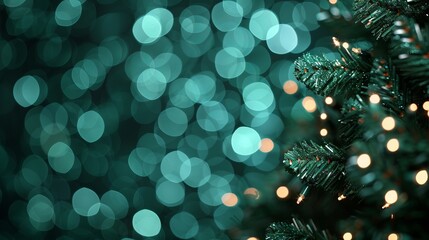 Wall Mural - christmas tree with bokeh lights in the background.
