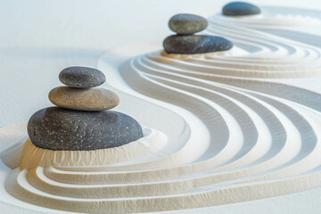 zen garden meditation stone background with stones and lines in sand for relaxation balance and harm
