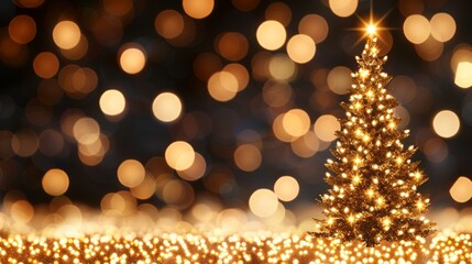 Wall Mural - sparkling christmas tree with glowing bokeh lights.