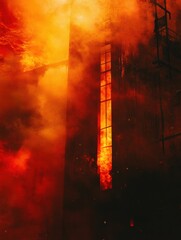 Aufkleber - A powerful industrial furnace bursts with roaring flames and molten steel, creating a dramatic display of heat and light at night. Generative AI