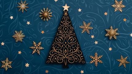 Wall Mural - decorative christmas tree with golden accents.