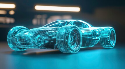 Wall Mural - virtual automotive innovation engineer perfecting car designs with digital twin and seo analytics