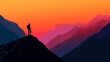 © marfuah - Silhouette of hiker on mountain peak at sunset.