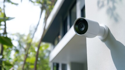 Poster - A cutting-edge AI-powered smart home security system, modern home environment with advanced surveillance cameras and real-time threat detection, Security style