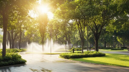 Poster - A cutting-edge AI-powered smart irrigation system for urban parks, clean park environment with automated watering technology and environmental sensors, Urban style