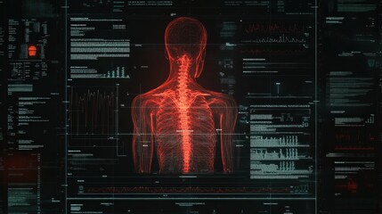 Poster - A digital interface showcases a patient's medical history, DNA information, and comprehensive test results for analysis and review. Generative AI