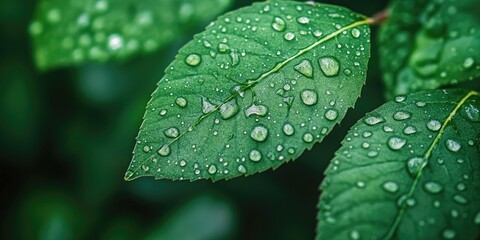 Leinwandbilder - Green leaf with water droplets and copy space. Concept of Environmental Conservation. Close-up macro photo.