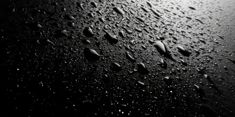 Aufkleber - Water droplets gather on the glass in a shadowy corner, creating a significant accumulation on the surface, which provides a damp, serene, and refreshing sensation.