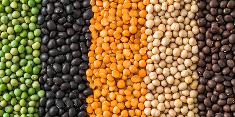 Poster - Cereal background: chickpeas, peas, lentils, green buckwheat, black beans.