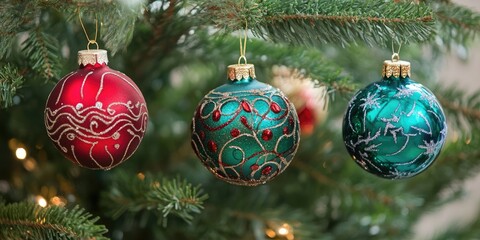 Poster - Christmas ornaments on Christmas trees