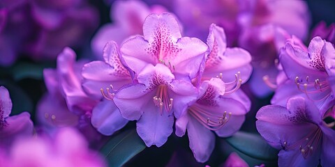 Poster - Beautiful purple flowers of Rhododendron ponticum, known as common rhododendron or pontic rhododendron. Close-up.