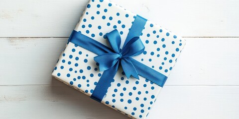 Poster - Gift box for presents. The packaging is intended for a birthday. Close-up. Top view. On a white insulated surface.
