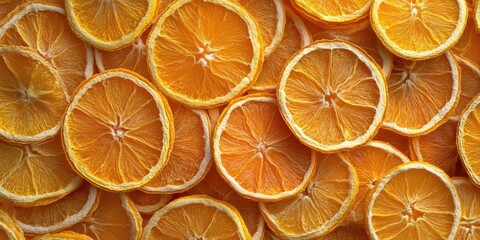 Poster - Dried orange crispy fruit slices background for decorative food diet.