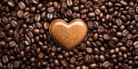 Poster - Heart-shaped background of roasted coffee beans