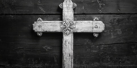Aufkleber - Holy Wooden Christian Cross. Picture with a black and white effect.