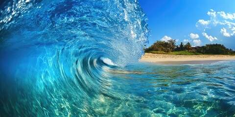 Aufkleber - Ideal wave of crystal-clear blue water.