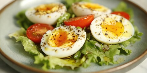 Poster - Quail Egg Salad with Lettuce and Tomatoes served on a Plate