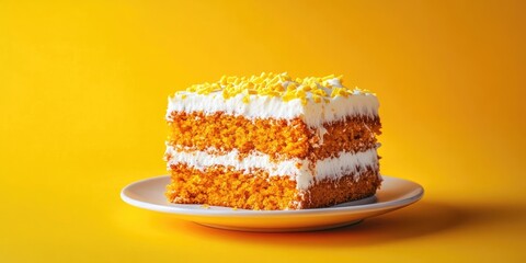 Poster - Homemade Carrot Sponge Cake on a Yellow Background