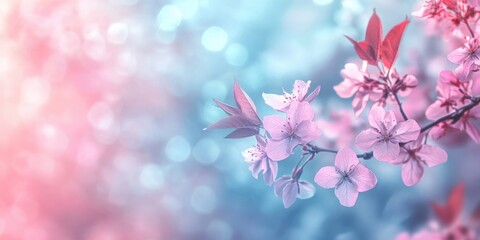 Poster - Spring blossom orchard. Abstract blurred backdrop. Soft colors with a toned effect. Copyspace with a border.
