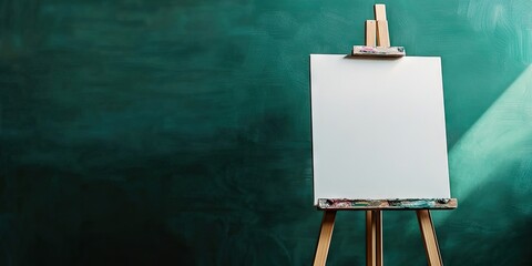 Poster - a blank artist easel set against a green background