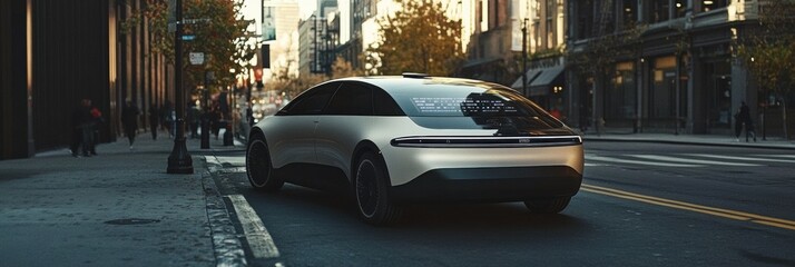 Leinwandbilder - A self-driving car maneuvers through a city environment, showcasing cutting-edge AI technology managing its operations. Generative AI
