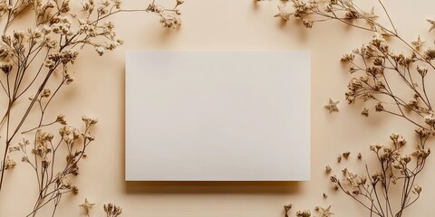 Aufkleber - Blank paper sheet card mockup with copy space and dried star flower buds on a beige backdrop.