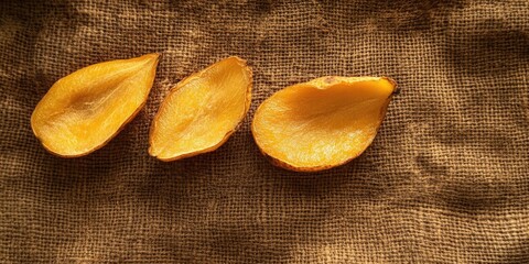 Poster - Mango. Dried mango on the background.