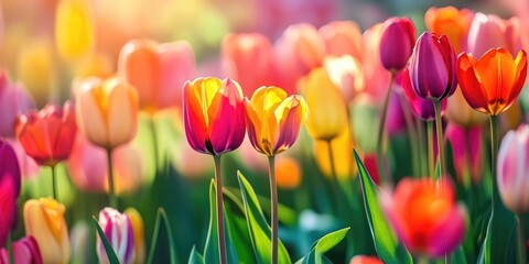 Poster - Field of vibrant, colorful tulips