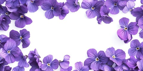 Canvas Print - Floral frame featuring beautiful violet flowers arranged on a white background.