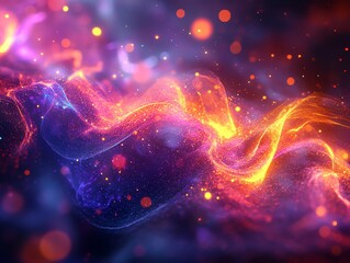 Poster - Abstract fiery and icy wave with glowing particles.