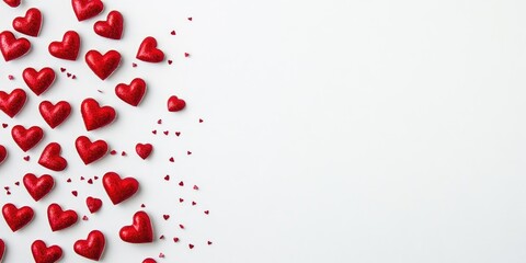 Fototapete - white background featuring red hearts and copy space