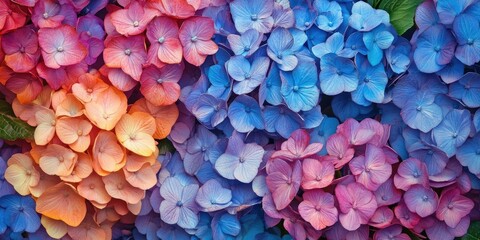 Poster - Vibrantly bloomed colorful hydrangea flowers