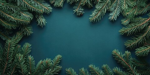 Poster - Christmas background featuring a frame of fir branches and copyspace.