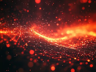 Poster - Abstract fiery red energy wave with glowing particles and connections.