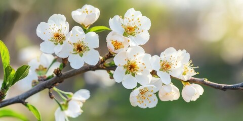 Sticker - Lovely white flowers of a blooming apricot tree. Stunning natural backdrop.