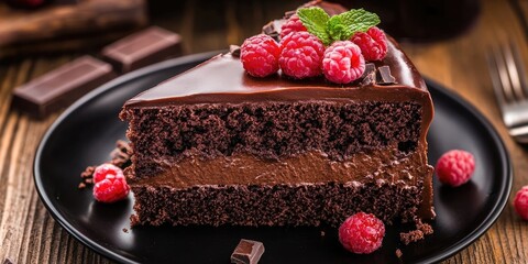 Poster - Delicious chocolate cake presented on the table.